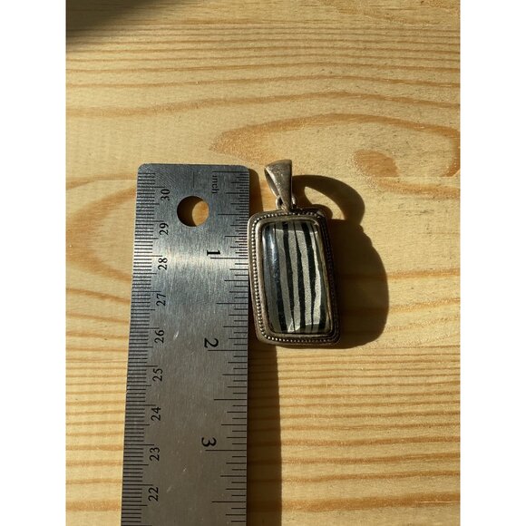Rectangular Silver & Black Zebra Stripe Pendant - Picture 3 of 4